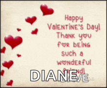 a valentine 's day card with the name diane on it