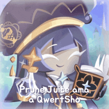 a picture of a cartoon character with the words prune juice ama qwertysho