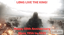 Godzilla Happy 69th Anniversary GIF - Godzilla Happy 69th Anniversary 69 Years Celebrating Godzilla GIFs
