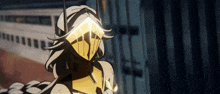 a close up of a cartoon character with a mask on her face .