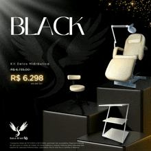 a black advertisement for salus brasil shows a chair and a table