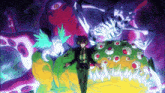 a man in a suit is standing in front of a monster