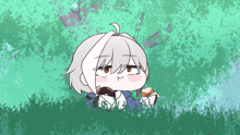 a drawing of a person laying in the grass with a sandwich in their hand