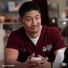 smiling ethan choi chicago med a cup of coffee with you happy
