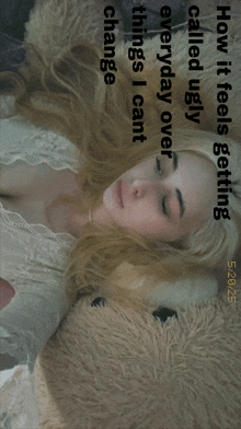 a picture of a woman laying next to a teddy bear with the words change everyday over things i cant