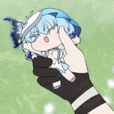 a drawing of a person holding a stuffed animal
