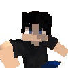 a pixel art of a person wearing a black shirt and blue pants .