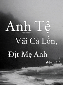 a black and white photo of a body of water with the caption anh te vai ca lon dit me anh