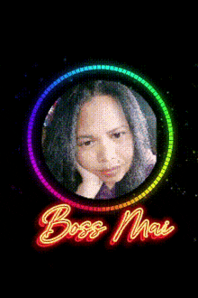 a woman 's face is surrounded by a rainbow colored equalizer and the words boss mai