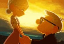 a man and a woman are standing next to each other holding hands .