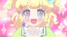 a cartoon girl with the word nyan on her shirt