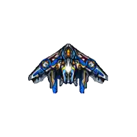a cartoon drawing of a blue and gold space ship with a white background