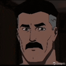 a cartoon of a man with a mustache and gray hair is being animated by deepai