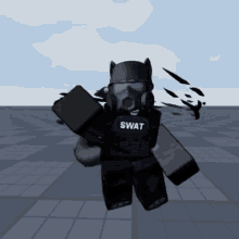 a robot with swat written on the front of his vest