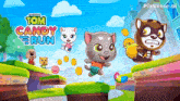 an advertisement for talking tom candy run shows a cat and a dog