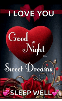 a picture of a heart with the words " i love you good night sweet dreams sleep well " on it
