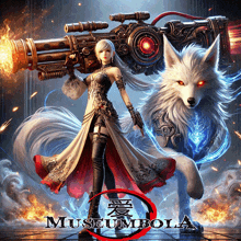 a poster of a woman holding a gun next to a wolf that says museumbola on it