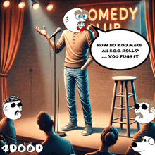 a cartoon of a man giving a comedy stand up