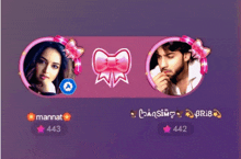 a man and a woman are on a purple background with the name mannat on the left