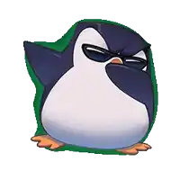 a cartoon penguin wearing sunglasses is standing on a green background