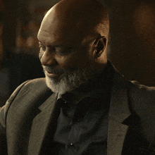 a bald man with a beard is wearing a suit