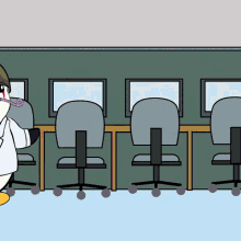 a cartoon drawing of a man in a lab coat