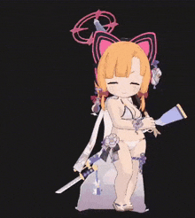 a cartoon girl in a bikini is holding an umbrella .