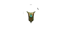 a green and gold emblem with wings and a blue stone in the middle