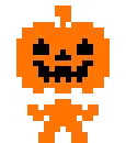 a pixel art of a pumpkin with a face on it .