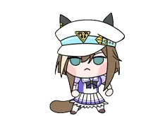 a cartoon of a girl wearing a white hat and a purple dress .