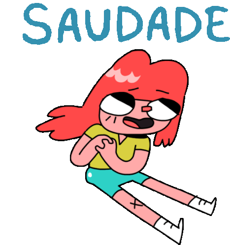 a cartoon of a girl laying down with the word saudade written above her