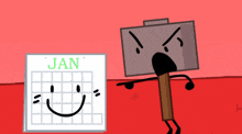 a cartoon drawing of a hammer and a calendar that says jan