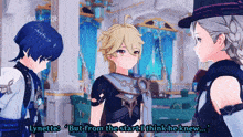 three anime characters are talking to each other and one of them says " but from the start i think he knew "
