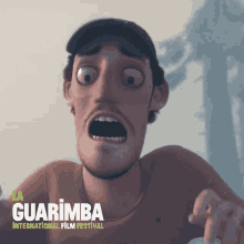 a poster for the guarimba international film festival with a cartoon man