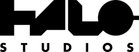 the halo studios logo is black and white on a white background