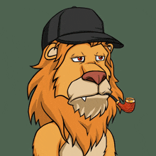 a cartoon of a lion with a hat and a pipe in its mouth