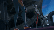 a cartoon of a man standing next to a skeleton with a gun