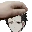 a hand is holding a person 's head in a pixel art .