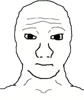 a black and white drawing of a man 's face with a sad look on it .