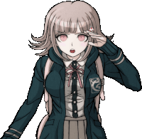 a drawing of a girl in a school uniform with the letter g on her jacket