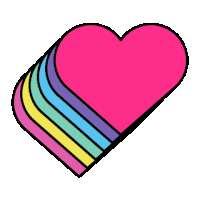 a pink heart with rainbow colored stripes on it