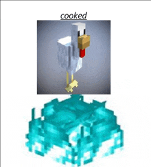 a picture of a chicken in minecraft next to a picture of a cube of ice