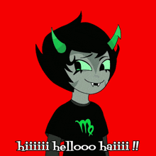 a cartoon character with green horns is wearing a black shirt with a green virgo symbol on it