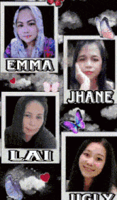 a collage of four pictures of women with the names emma jhane and lani