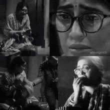 a black and white photo of a woman wearing glasses with shivangvids written on the bottom