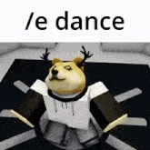 a doge with antlers on its head is wearing a white hoodie and black pants .