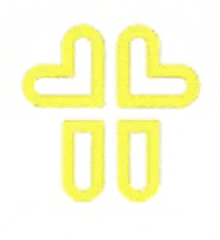 a yellow cross on a white background with a heart in the middle .