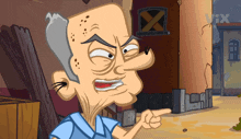 a cartoon of an old man pointing at something with a vox logo in the corner
