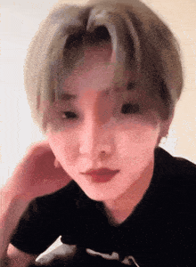a close up of a person 's face with a blurred background
