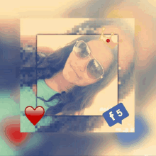 a girl wearing sunglasses and a crown is surrounded by a heart and a f5 sticker